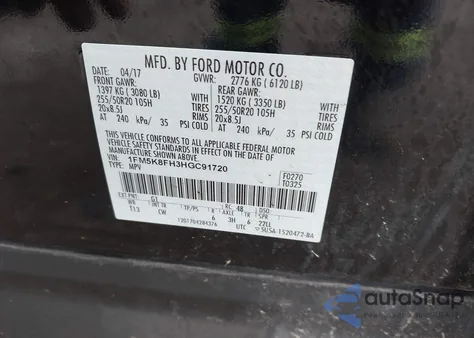 2017 Ford Explorer Limited from USA, damaged, VIN 1FM5K8FH3HGC91720